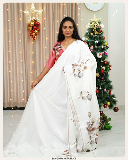 FLORAL SOFT SEMI TUSSAR SILK SAREE