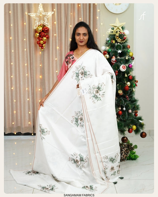 FLORAL SOFT SEMI TUSSAR SILK SAREE