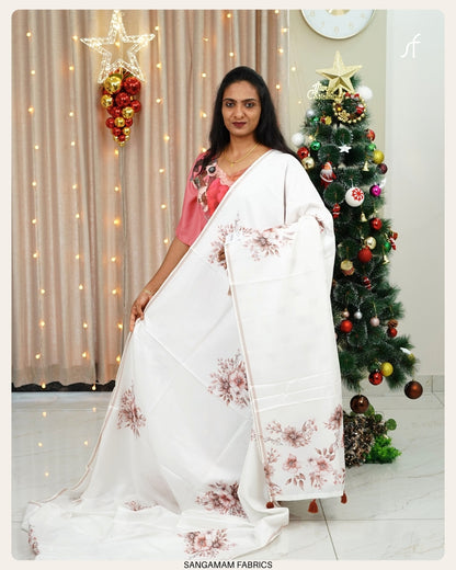 FLORAL SOFT SEMI TUSSAR SILK SAREE