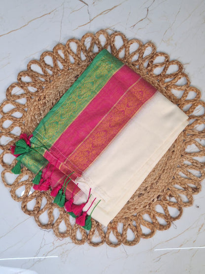 MULL COTTON SAREE (PINK AND GREEN)