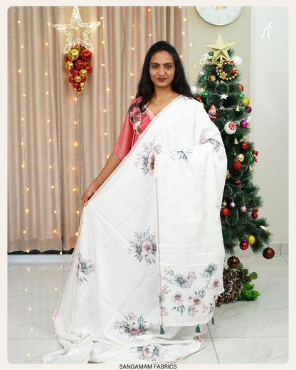 FLORAL SOFT SEMI TUSSAR SILK SAREE